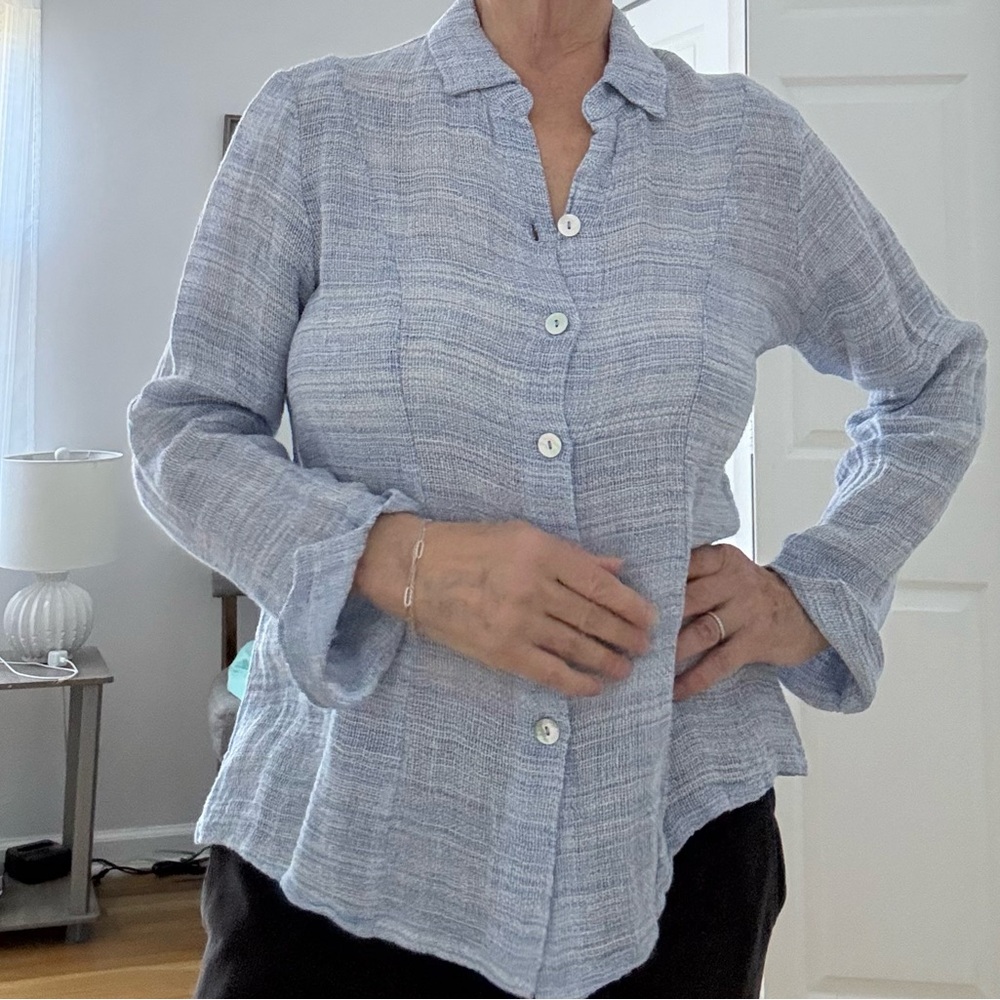MARILU Blue/White Collared Linen Shirt, NWT